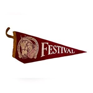 Vintage Equestrian Festival Felt Pennant Horse & Rider 1940s-50’s Fair Souvenir